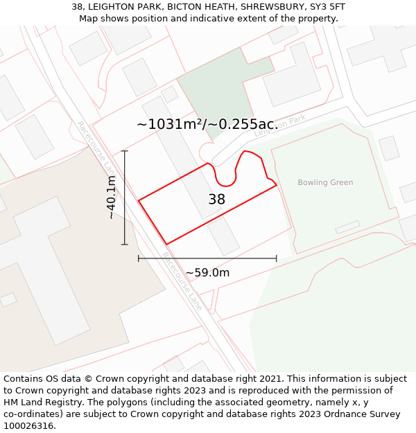 38, LEIGHTON PARK, BICTON HEATH, SHREWSBURY, SY3 5FT: Plot and title map