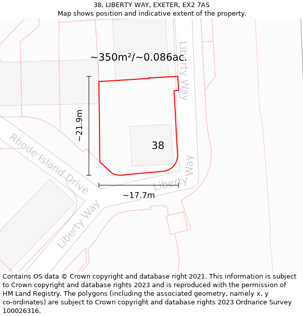 38, LIBERTY WAY, EXETER, EX2 7AS: Plot and title map