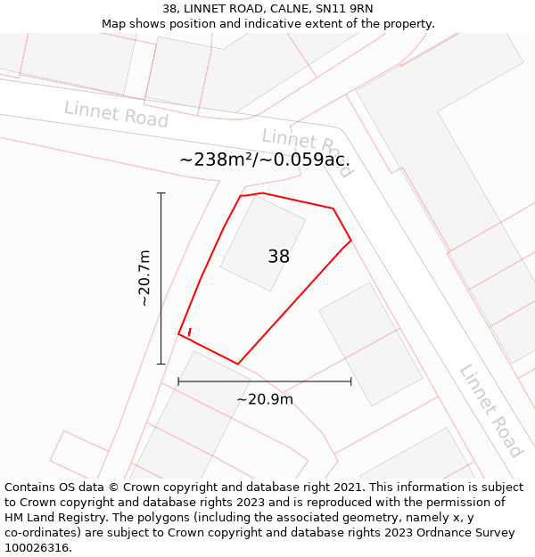 38, LINNET ROAD, CALNE, SN11 9RN: Plot and title map