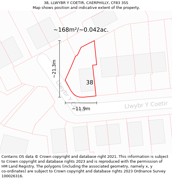 38, LLWYBR Y COETIR, CAERPHILLY, CF83 3SS: Plot and title map