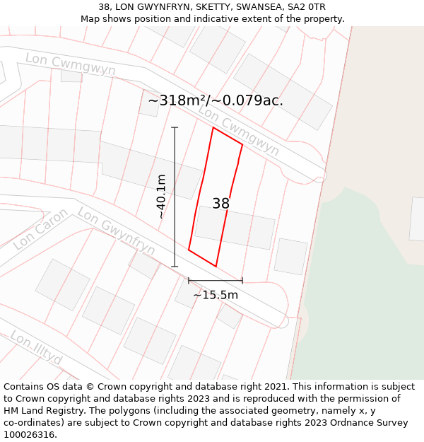 38, LON GWYNFRYN, SKETTY, SWANSEA, SA2 0TR: Plot and title map