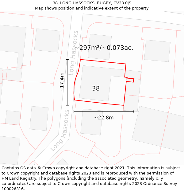 38, LONG HASSOCKS, RUGBY, CV23 0JS: Plot and title map