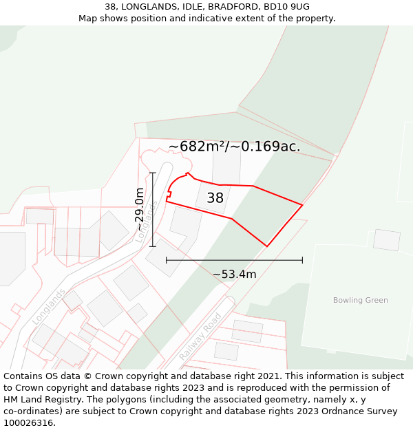 38, LONGLANDS, IDLE, BRADFORD, BD10 9UG: Plot and title map