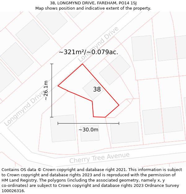 38, LONGMYND DRIVE, FAREHAM, PO14 1SJ: Plot and title map