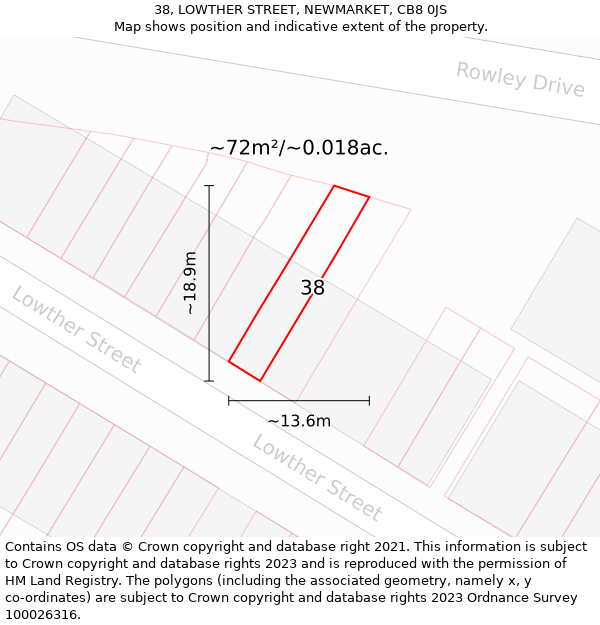 38, LOWTHER STREET, NEWMARKET, CB8 0JS: Plot and title map