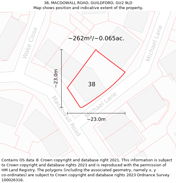 38, MACDOWALL ROAD, GUILDFORD, GU2 9LD: Plot and title map