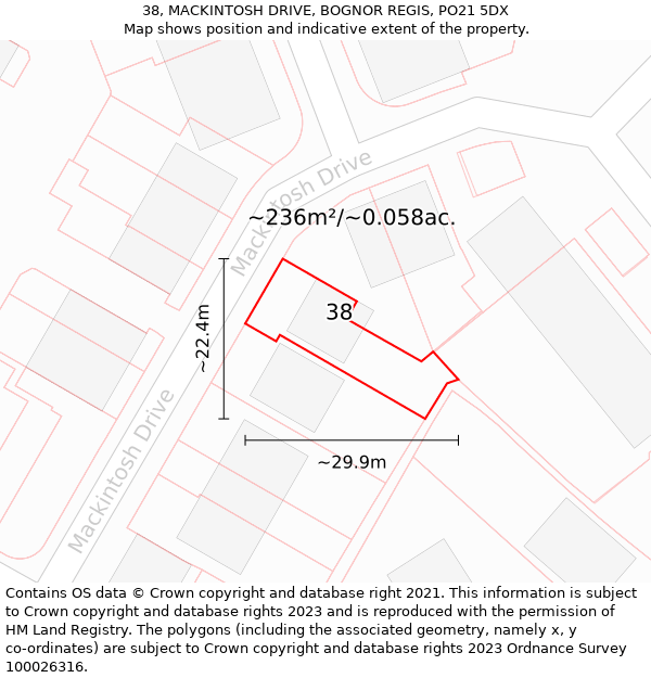 38, MACKINTOSH DRIVE, BOGNOR REGIS, PO21 5DX: Plot and title map