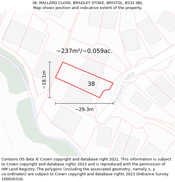 38, MALLARD CLOSE, BRADLEY STOKE, BRISTOL, BS32 0BL: Plot and title map