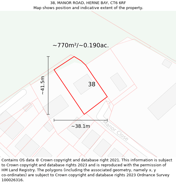 38, MANOR ROAD, HERNE BAY, CT6 6RF: Plot and title map