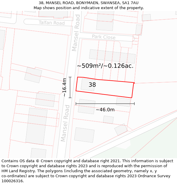 38, MANSEL ROAD, BONYMAEN, SWANSEA, SA1 7AU: Plot and title map