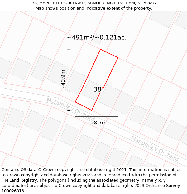 38, MAPPERLEY ORCHARD, ARNOLD, NOTTINGHAM, NG5 8AG: Plot and title map