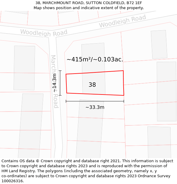 38, MARCHMOUNT ROAD, SUTTON COLDFIELD, B72 1EF: Plot and title map