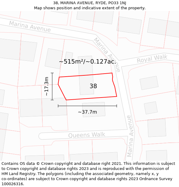 38, MARINA AVENUE, RYDE, PO33 1NJ: Plot and title map