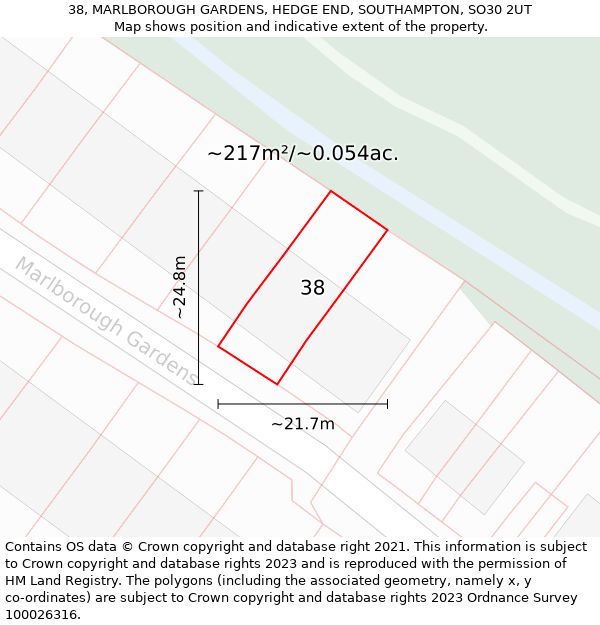 38, MARLBOROUGH GARDENS, HEDGE END, SOUTHAMPTON, SO30 2UT: Plot and title map