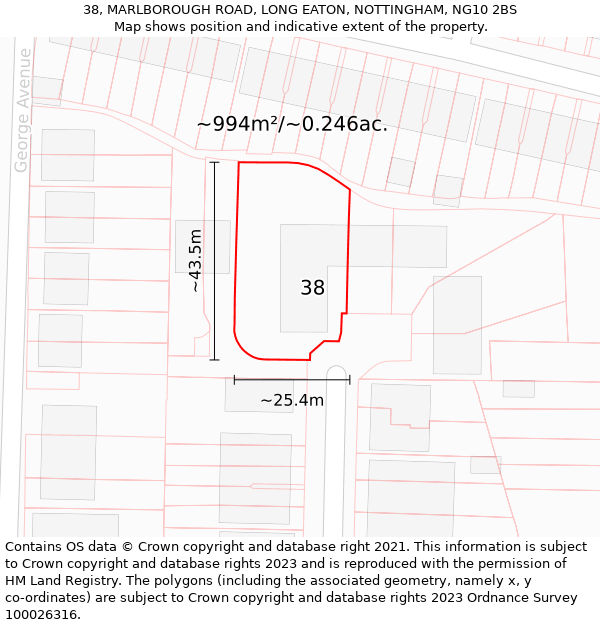 38, MARLBOROUGH ROAD, LONG EATON, NOTTINGHAM, NG10 2BS: Plot and title map