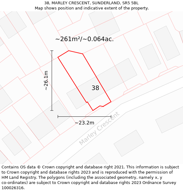 38, MARLEY CRESCENT, SUNDERLAND, SR5 5BL: Plot and title map