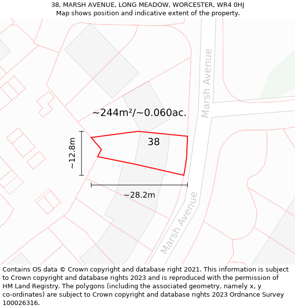 38, MARSH AVENUE, LONG MEADOW, WORCESTER, WR4 0HJ: Plot and title map