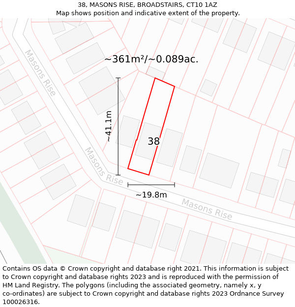 38, MASONS RISE, BROADSTAIRS, CT10 1AZ: Plot and title map