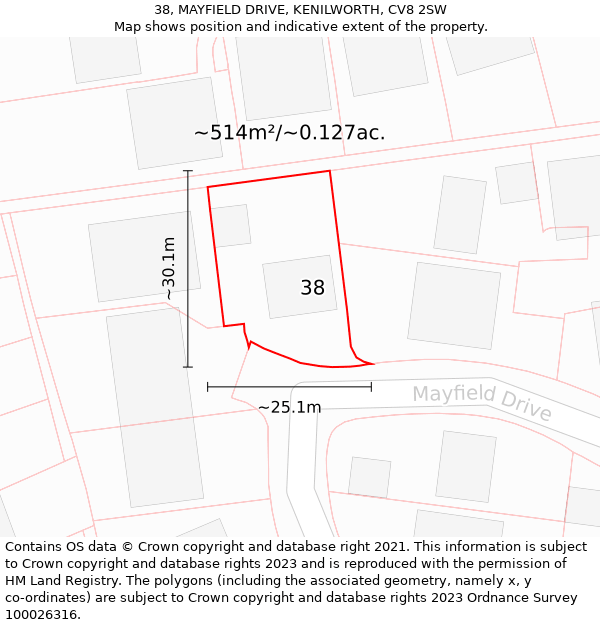 38, MAYFIELD DRIVE, KENILWORTH, CV8 2SW: Plot and title map