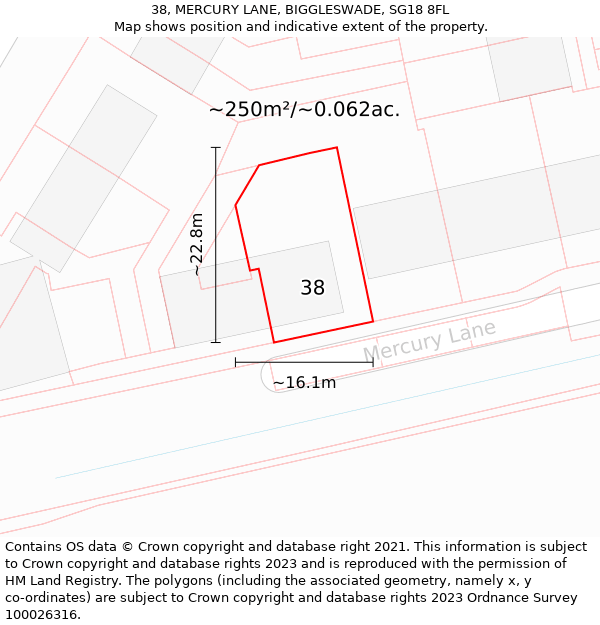 38, MERCURY LANE, BIGGLESWADE, SG18 8FL: Plot and title map