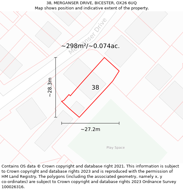 38, MERGANSER DRIVE, BICESTER, OX26 6UQ: Plot and title map