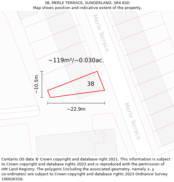 38, MERLE TERRACE, SUNDERLAND, SR4 6SD: Plot and title map