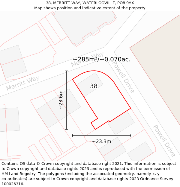 38, MERRITT WAY, WATERLOOVILLE, PO8 9AX: Plot and title map