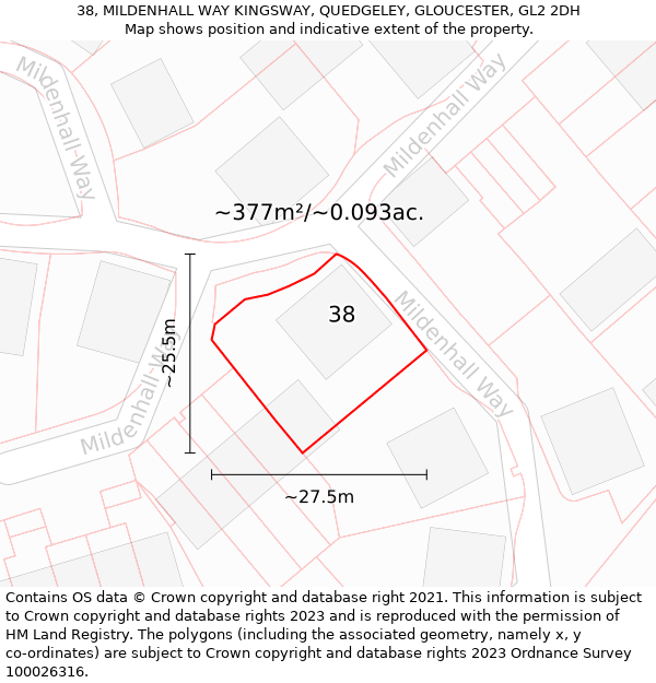 38, MILDENHALL WAY KINGSWAY, QUEDGELEY, GLOUCESTER, GL2 2DH: Plot and title map