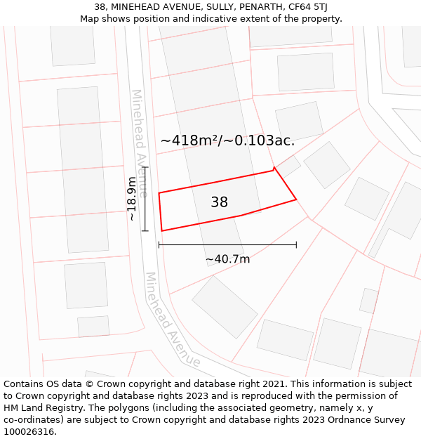 38, MINEHEAD AVENUE, SULLY, PENARTH, CF64 5TJ: Plot and title map