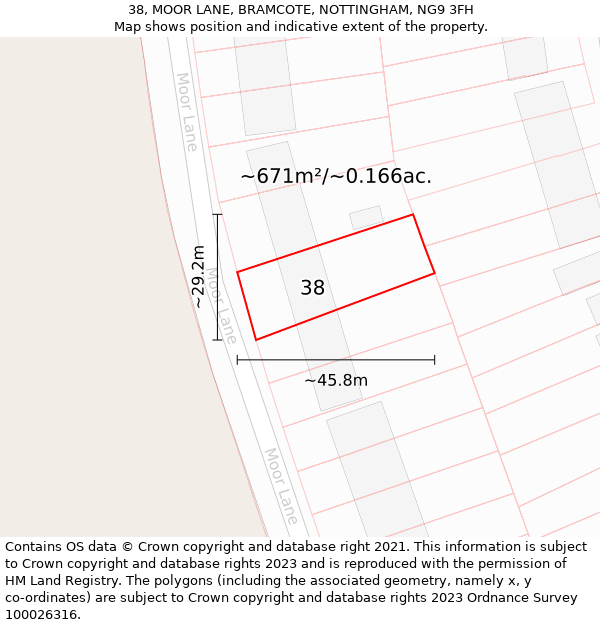 38, MOOR LANE, BRAMCOTE, NOTTINGHAM, NG9 3FH: Plot and title map