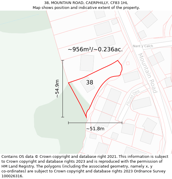 38, MOUNTAIN ROAD, CAERPHILLY, CF83 1HL: Plot and title map