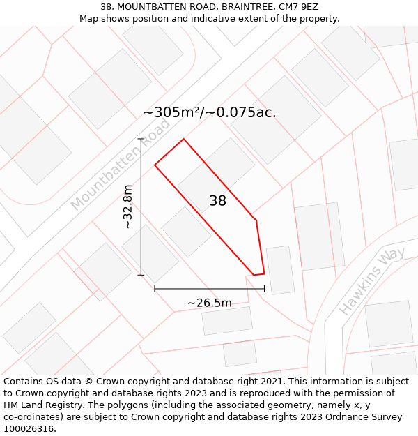 38, MOUNTBATTEN ROAD, BRAINTREE, CM7 9EZ: Plot and title map