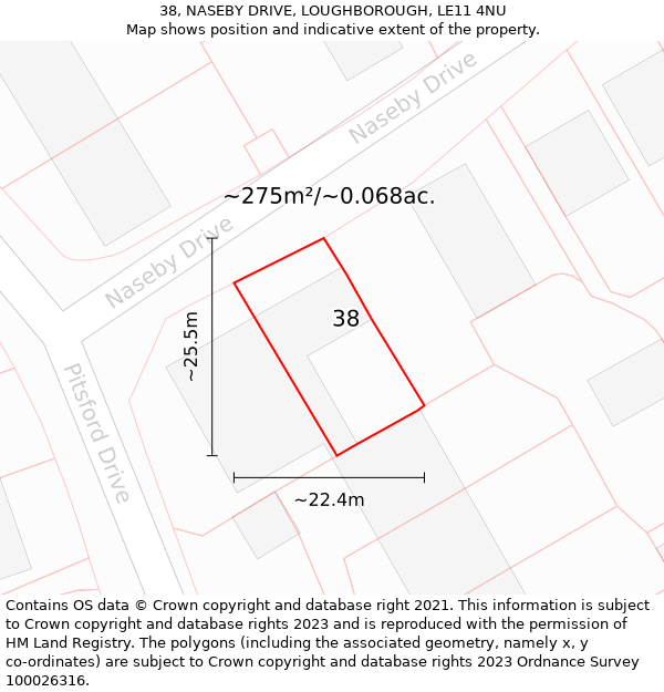 38, NASEBY DRIVE, LOUGHBOROUGH, LE11 4NU: Plot and title map