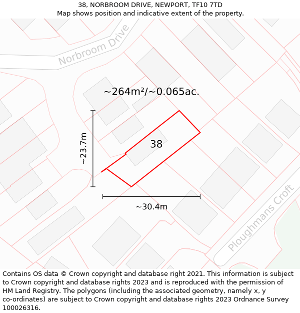 38, NORBROOM DRIVE, NEWPORT, TF10 7TD: Plot and title map