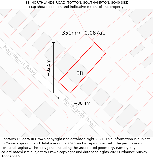 38, NORTHLANDS ROAD, TOTTON, SOUTHAMPTON, SO40 3GZ: Plot and title map