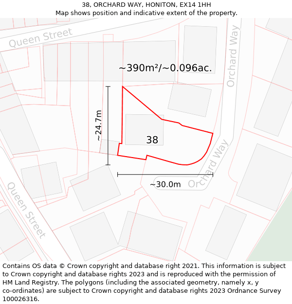 38, ORCHARD WAY, HONITON, EX14 1HH: Plot and title map