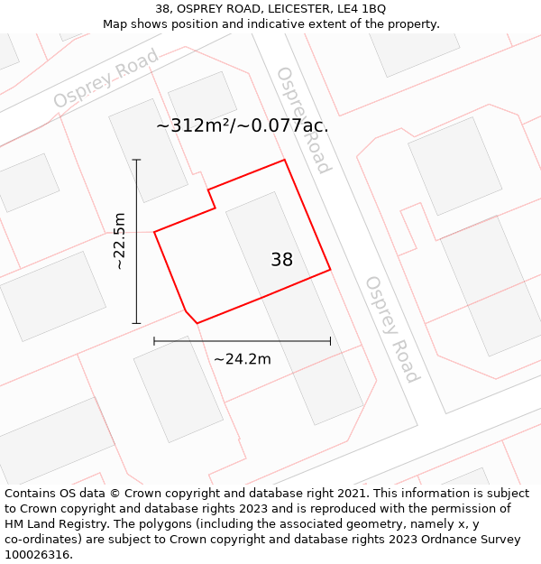 38, OSPREY ROAD, LEICESTER, LE4 1BQ: Plot and title map