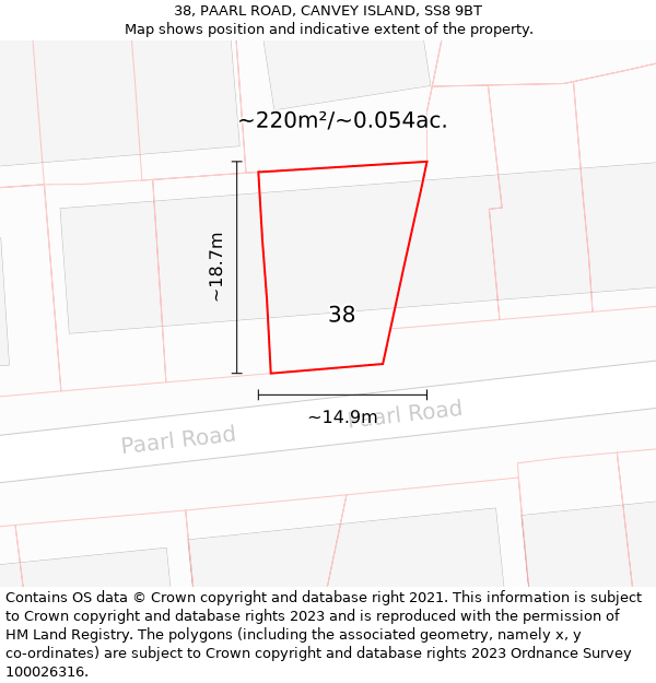 38, PAARL ROAD, CANVEY ISLAND, SS8 9BT: Plot and title map