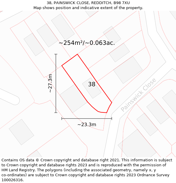 38, PAINSWICK CLOSE, REDDITCH, B98 7XU: Plot and title map