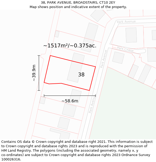 38, PARK AVENUE, BROADSTAIRS, CT10 2EY: Plot and title map
