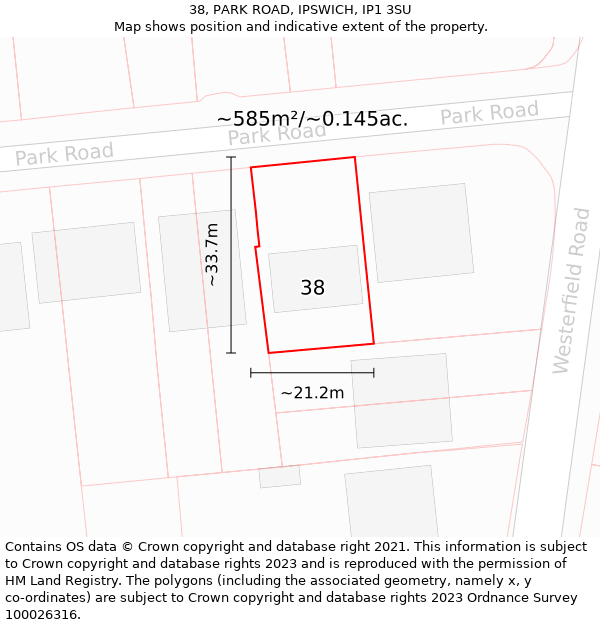 38, PARK ROAD, IPSWICH, IP1 3SU: Plot and title map