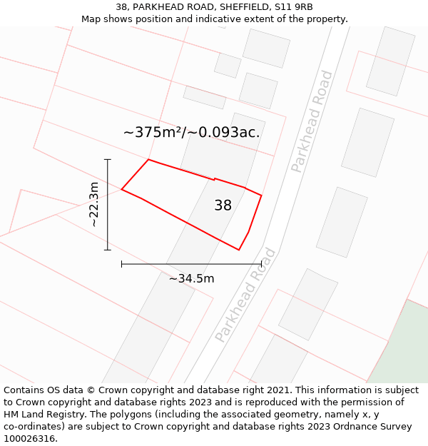 38, PARKHEAD ROAD, SHEFFIELD, S11 9RB: Plot and title map
