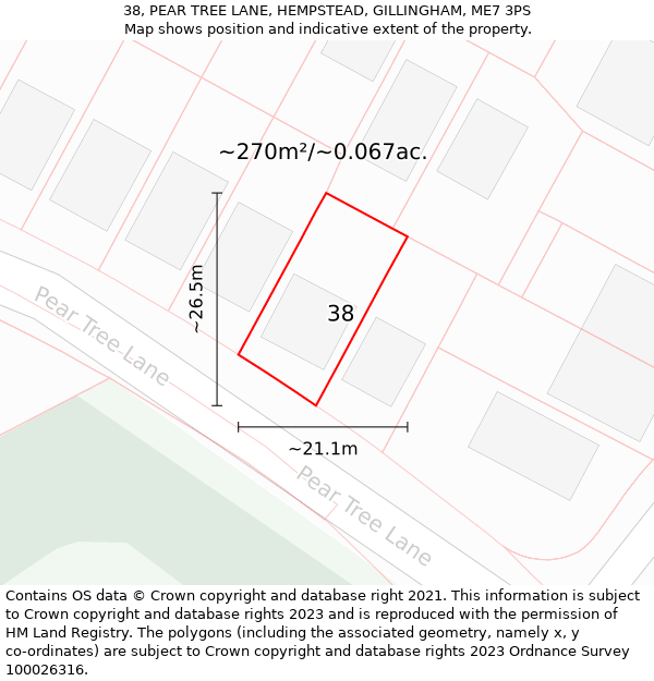 38, PEAR TREE LANE, HEMPSTEAD, GILLINGHAM, ME7 3PS: Plot and title map