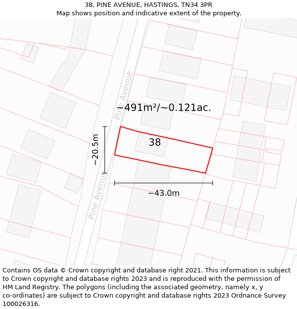 38, PINE AVENUE, HASTINGS, TN34 3PR: Plot and title map