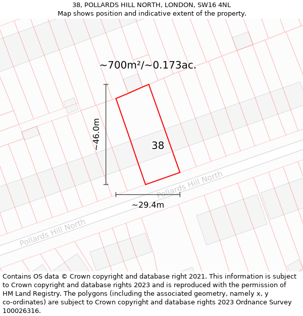 38, POLLARDS HILL NORTH, LONDON, SW16 4NL: Plot and title map