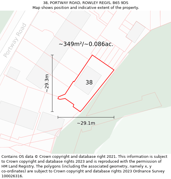 38, PORTWAY ROAD, ROWLEY REGIS, B65 9DS: Plot and title map