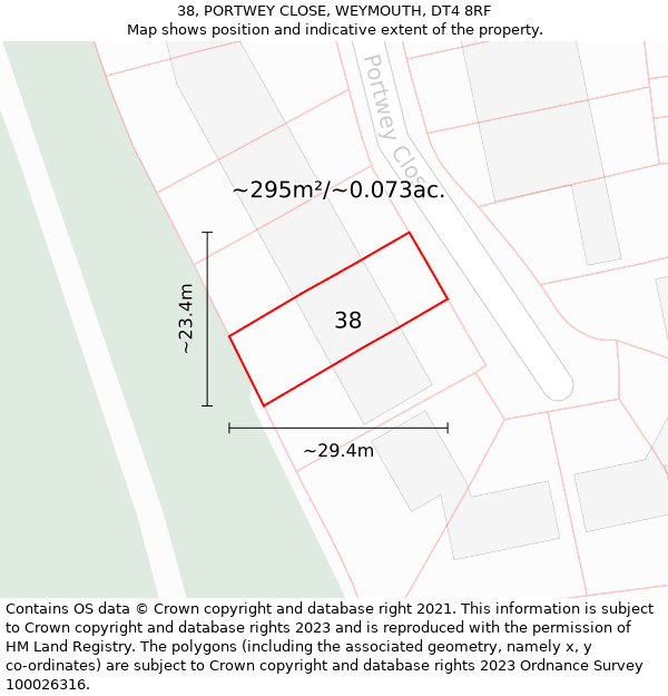 38, PORTWEY CLOSE, WEYMOUTH, DT4 8RF: Plot and title map