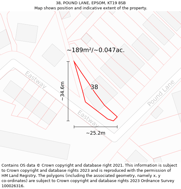 38, POUND LANE, EPSOM, KT19 8SB: Plot and title map