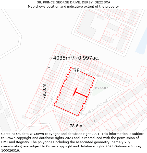 38, PRINCE GEORGE DRIVE, DERBY, DE22 3XA: Plot and title map