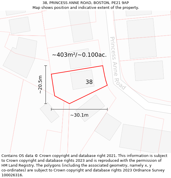 38, PRINCESS ANNE ROAD, BOSTON, PE21 9AP: Plot and title map